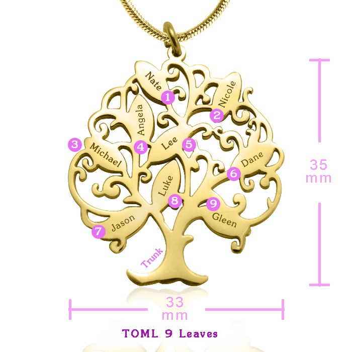 Personalised Tree of Life Necklace 9-18ct Gold Plated