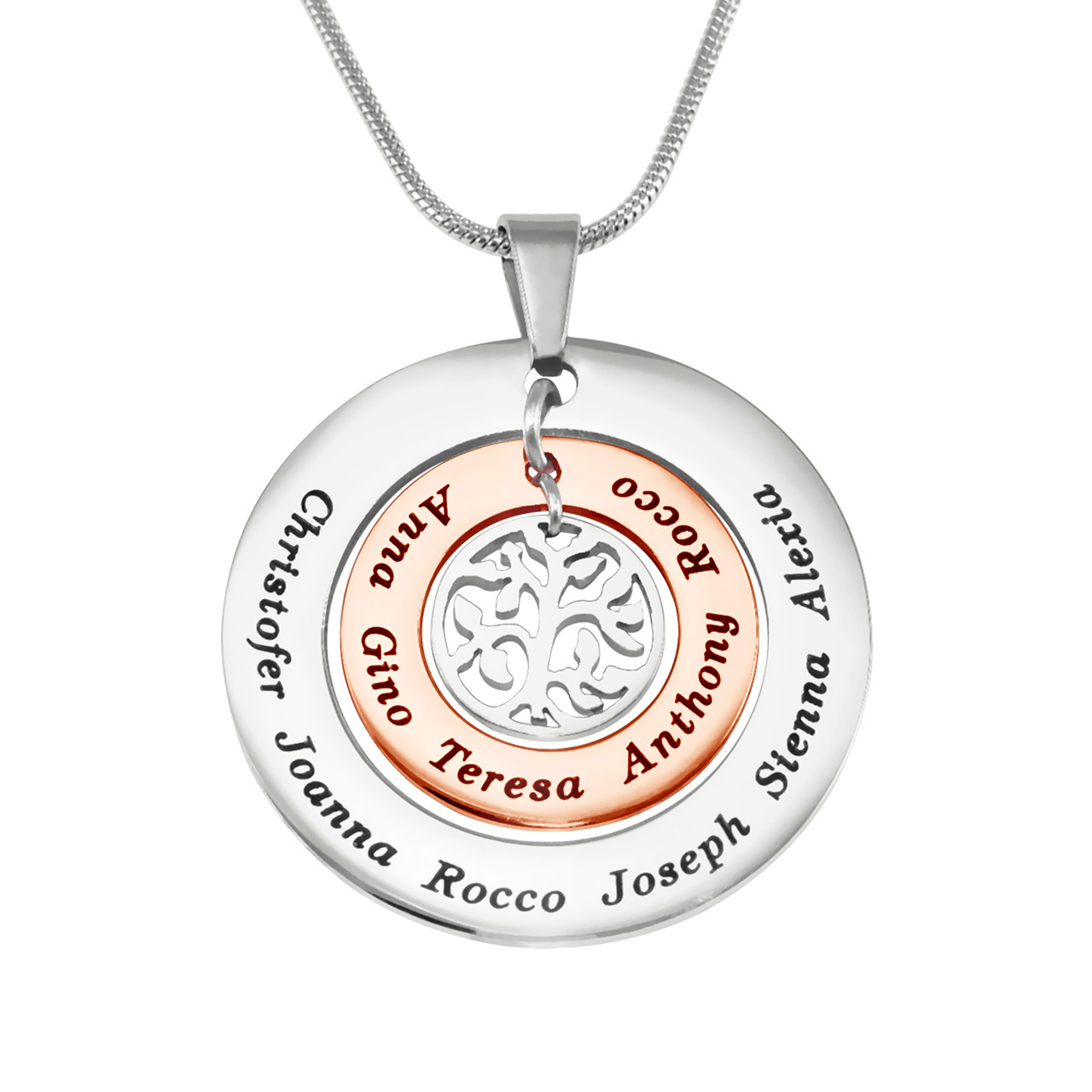 Personalised Two-Tone Rose Gold & Silver Circles of Love Necklace