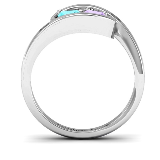 Sterling Silver Love Ring with Two Interlocking Hearts