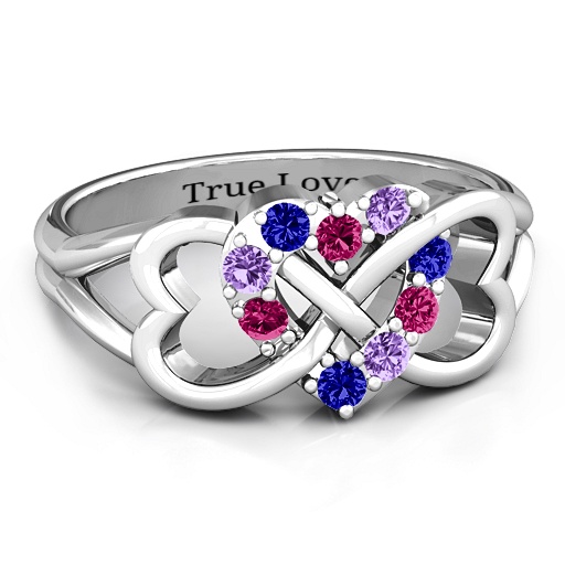 925 Sterling Silver Birthstone Triple Heart Infinity Ring