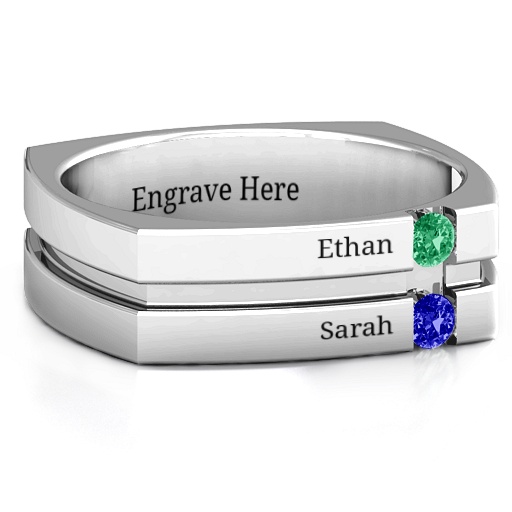 Men's Square-Shaped Gemstone Crevice Groove Ring