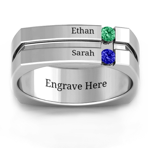 Men's Square-Shaped Gemstone Crevice Groove Ring