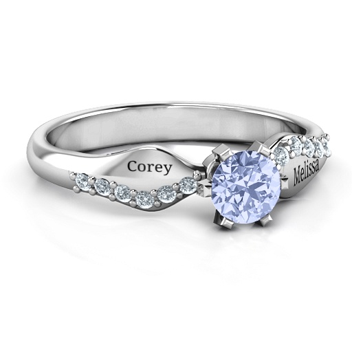 Sterling Silver Women's Dimpled Solitaire with Accent Ring