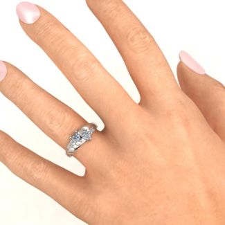 Sterling Silver Double Heart Gemstone Ring with Accent Stones