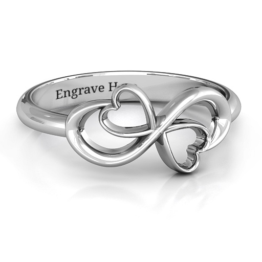 Silver Infinity Ring with Two Interlocking Hearts