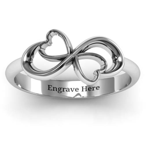 Silver Infinity Ring with Two Interlocking Hearts