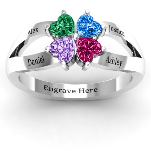 Sterling Silver Four Leaf Clover Heart Ring