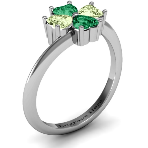 Stunning Four Heart Clover Sterling Silver Ring