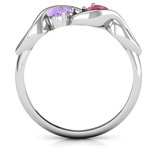 Heart Gemstone Ring - Sterling Silver Band with Heart Shaped Stones