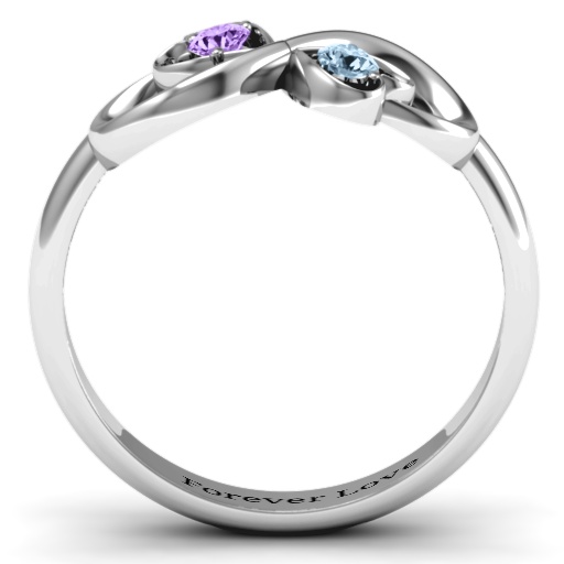 Sterling Silver Infinity Ring with 2 Hearts and Stones