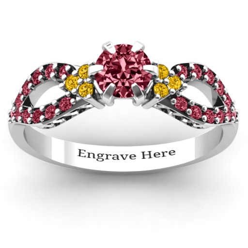 Women's Sterling Silver Fancy Solitaire Accent Ring Split Shank