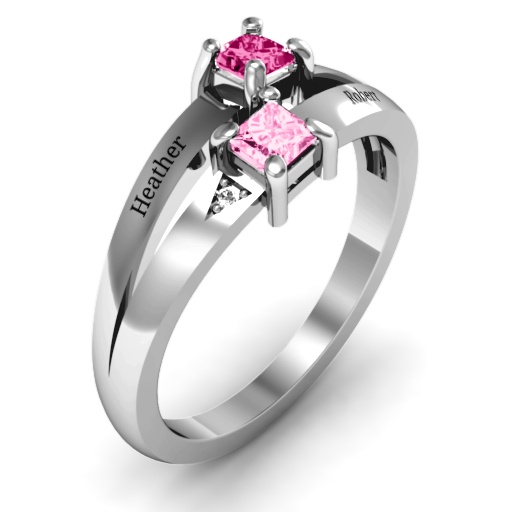 925 Sterling Silver Princess Cut Stone Accent Ring