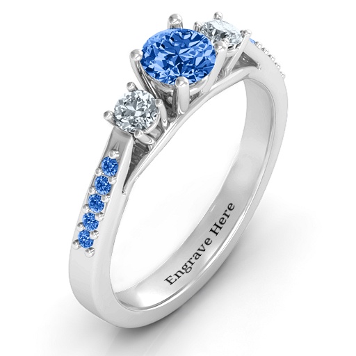 Sterling Silver 3 Stone Eternity Ring with Accent Rows