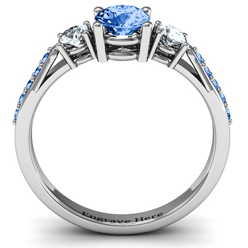 Sterling Silver 3 Stone Eternity Ring with Accent Rows
