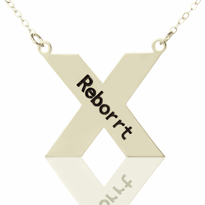 Custom Silver St Andrew Name Cross Pendant Necklace