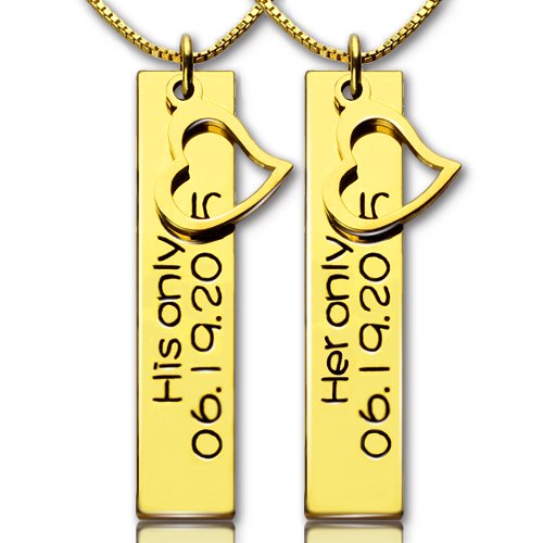 18ct Gold Plated Custom Name & Date Couples Bar Necklace