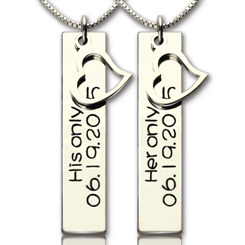 Engraved Silver Couple Name Necklace with Custom Date