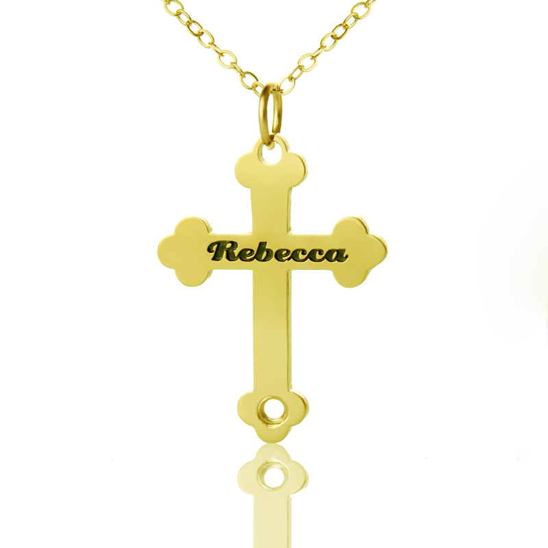 18K Gold Plated Sterling Silver Custom Cross Name Necklace with - Main Image