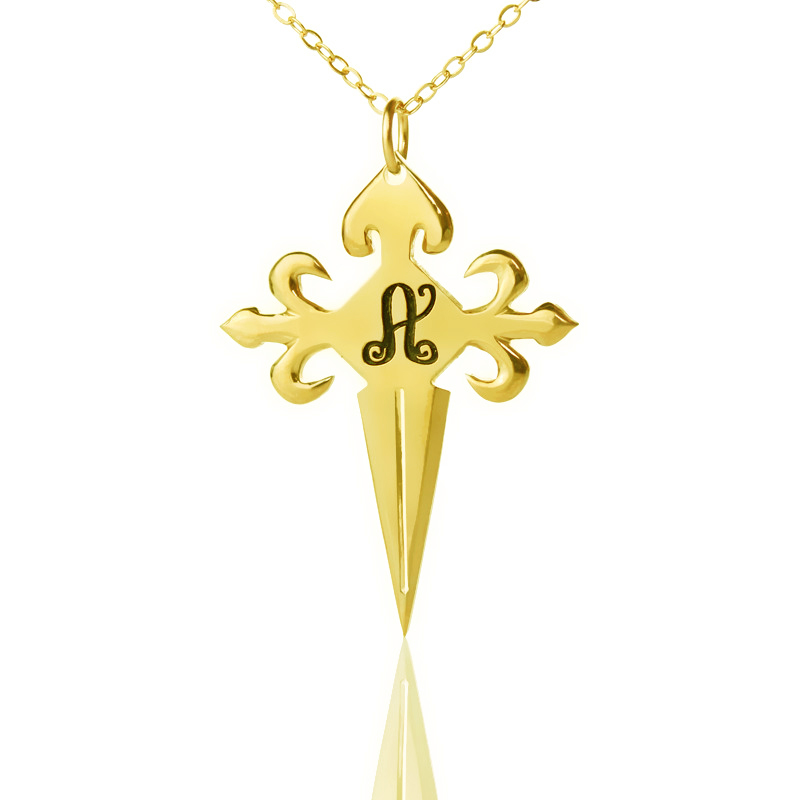 925 Silver Gold Plated St James Cross Pendant Initial Necklace