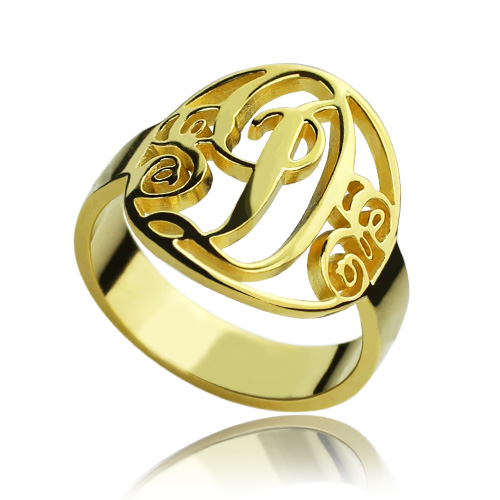 18ct Gold Plated Monogram Ring Cut Out - Script Framed