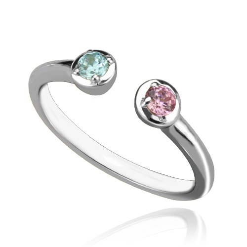 2-Stone Dual Birthstone Cuff Ring in Sterling Silver
