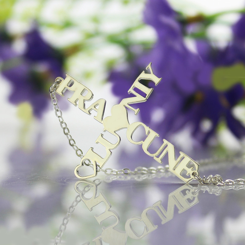 Handmade Custom Double Name Cross Pendant in Sterling Silver