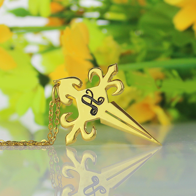925 Silver Gold Plated St James Cross Pendant Initial Necklace