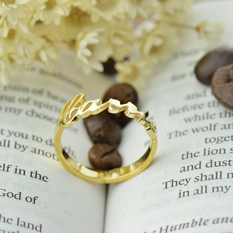 Personalised Engraved Name Rings 18k Gold Plated