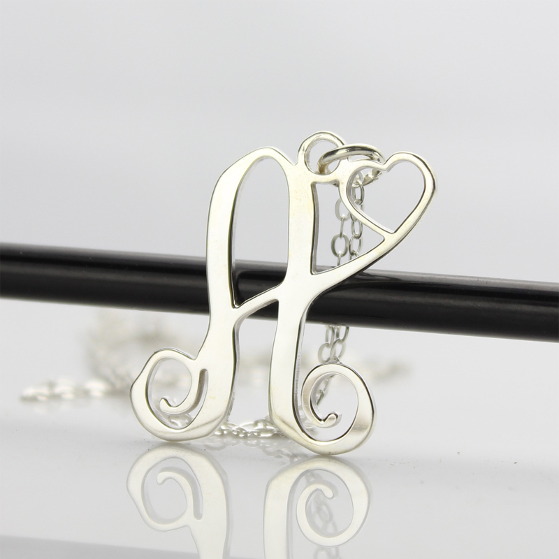 18ct White Gold Custom One Initial Monogram Necklace With Heart