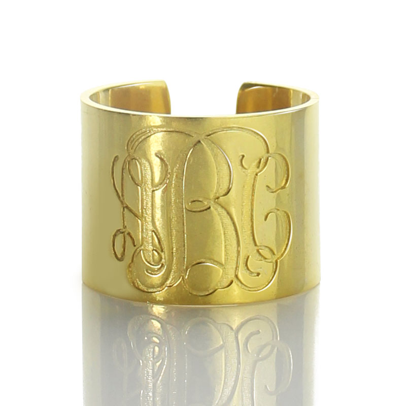Monogram Cuff Ring 18ct Gold Plated - Great Gift Idea