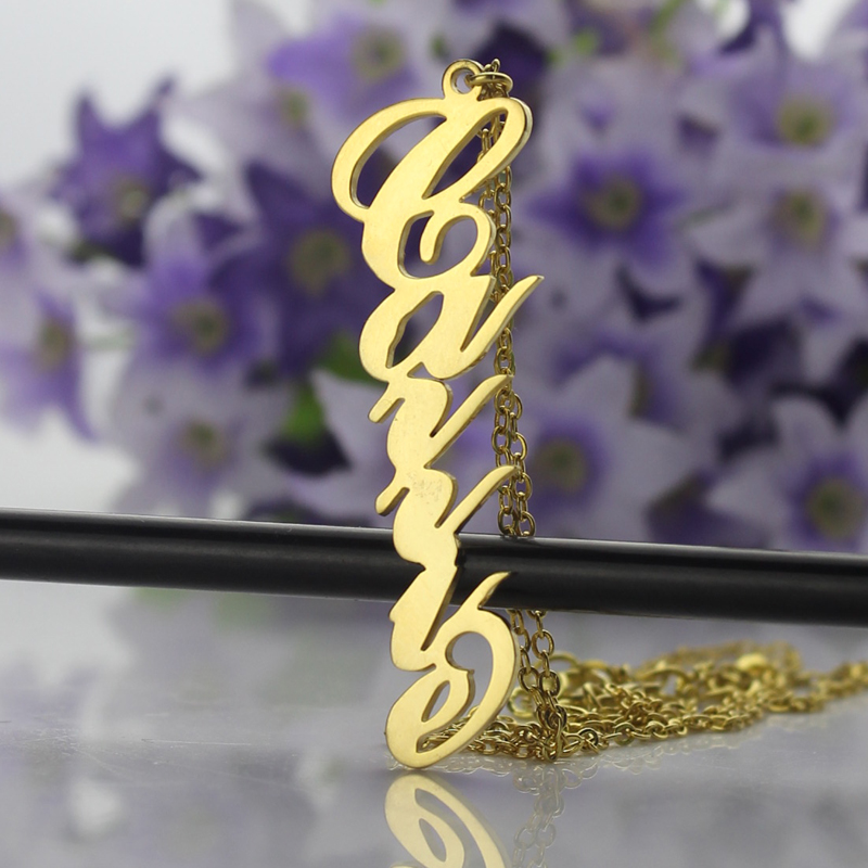 18ct Solid Gold Vertical Name Necklace - Customised Carrie Style