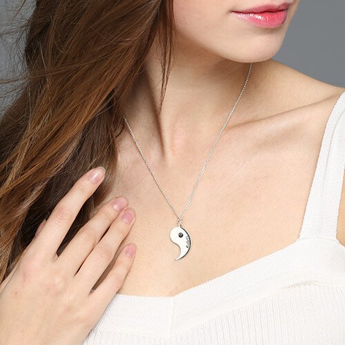 Personalised Yin Yang Necklace Set with Name and Birthstone - Perfect Gift for Him and Her