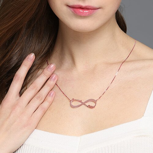 18ct Rose Gold Plated Double Name Infinity Necklace Jewellery