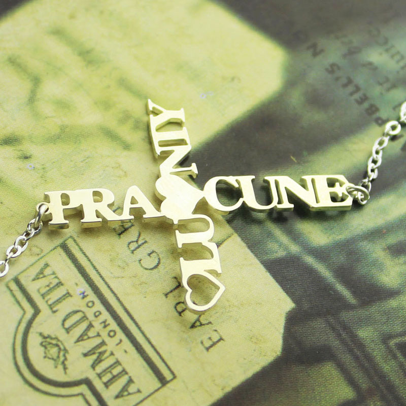 Handmade Custom Double Name Cross Pendant in Sterling Silver
