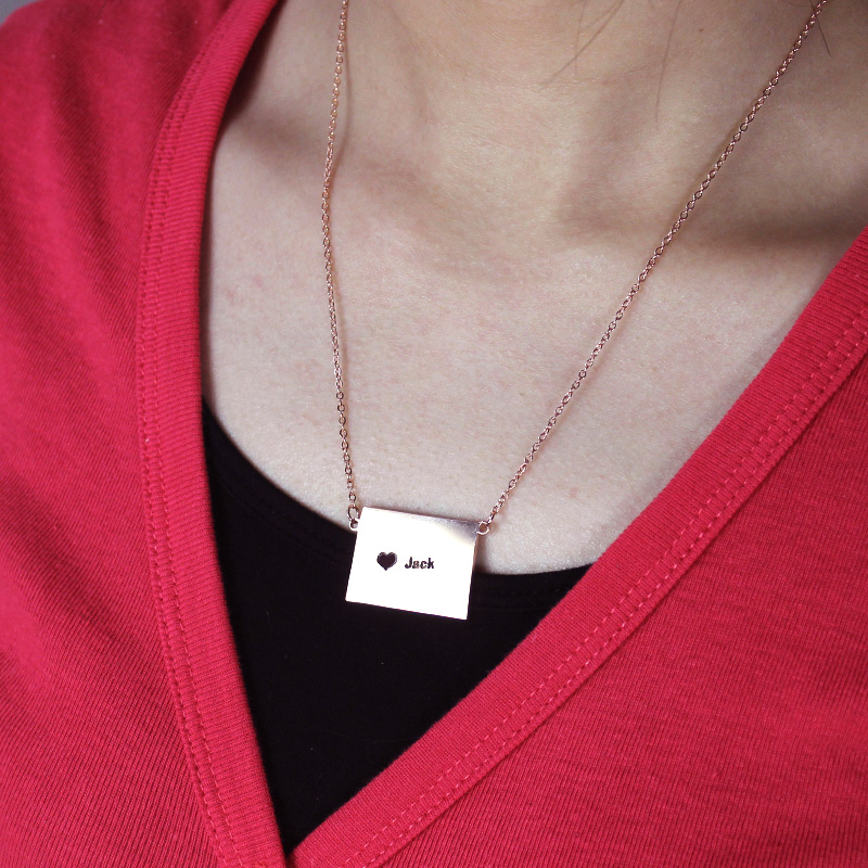 Rose Gold Custom State Necklace with Colorado-Shaped Heart and Name