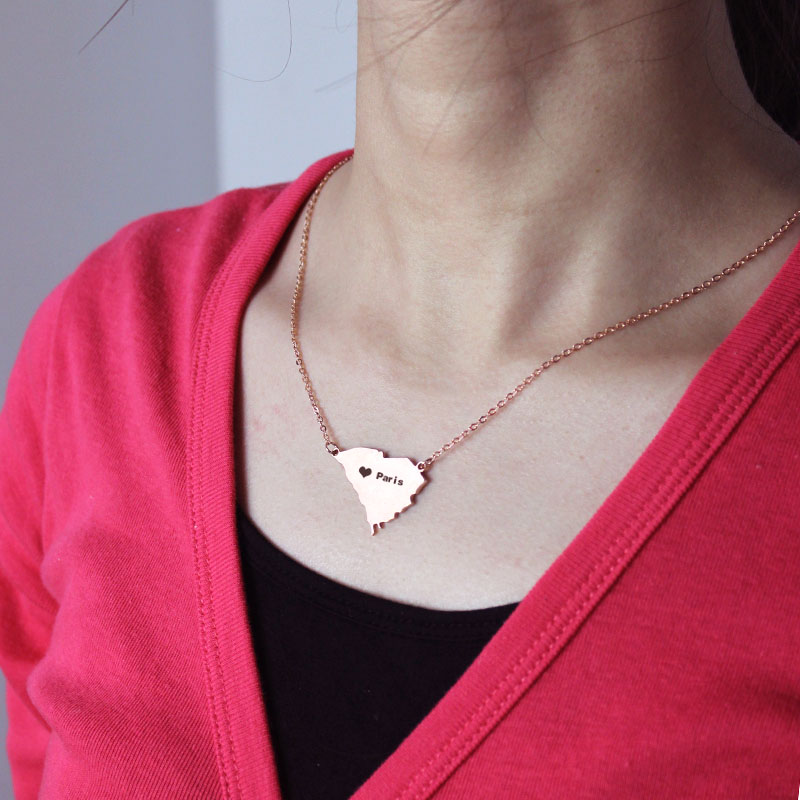Rose Gold South Carolina State Shaped Name Necklace with Heart