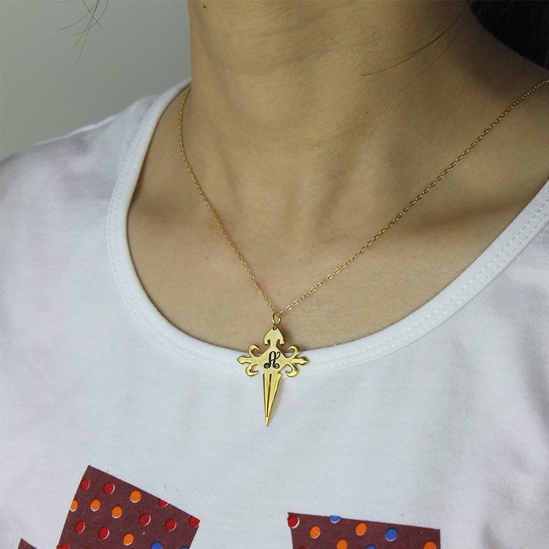 925 Silver Gold Plated St James Cross Pendant Initial Necklace
