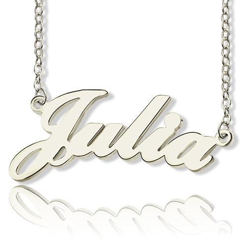 18ct White Gold Plated Personalised Name Necklace - Julia Style