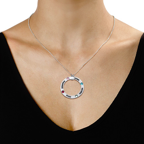 Personalised Birthstone Necklace for Mum with Engraved Message