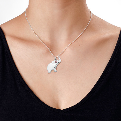 Personalised Silver Elephant Necklace with Custom Engraving