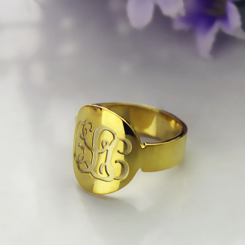 18ct Gold Plated Personalised Script Monogram Initial Ring Engraving