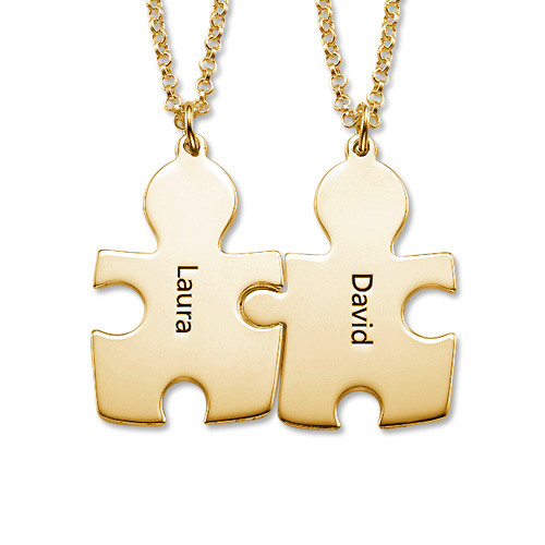 18K Gold Custom Couple Puzzle Pendant Necklace
