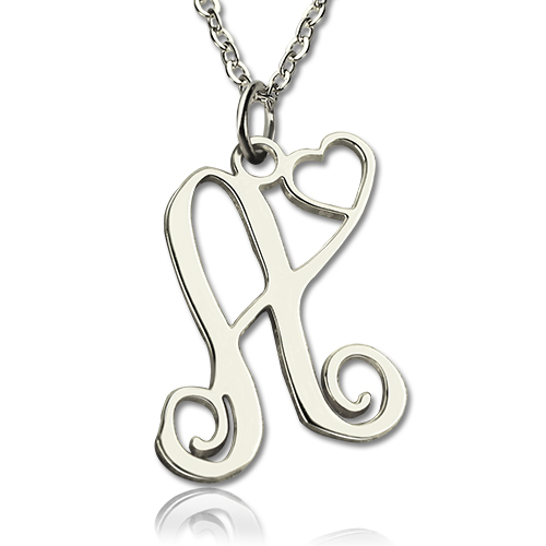 18ct White Gold Custom One Initial Monogram Necklace With Heart