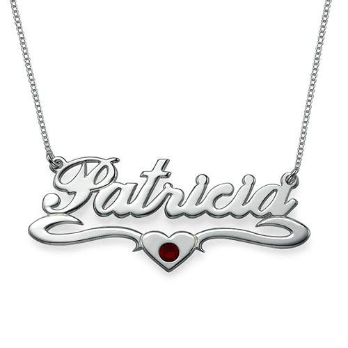 Elegant Silver Heart Name Necklace with Swarovski Crystals