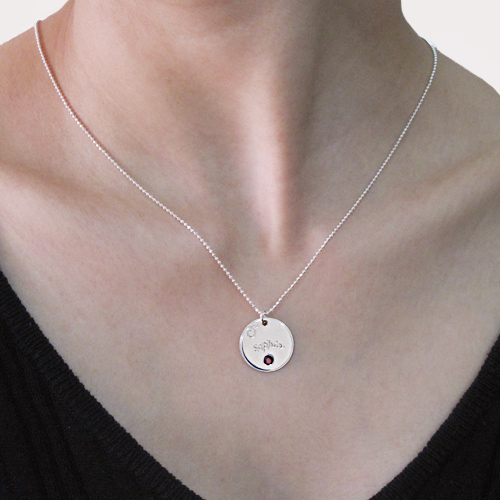 Personalised Sterling Silver Engraved Necklace with Birthstone
