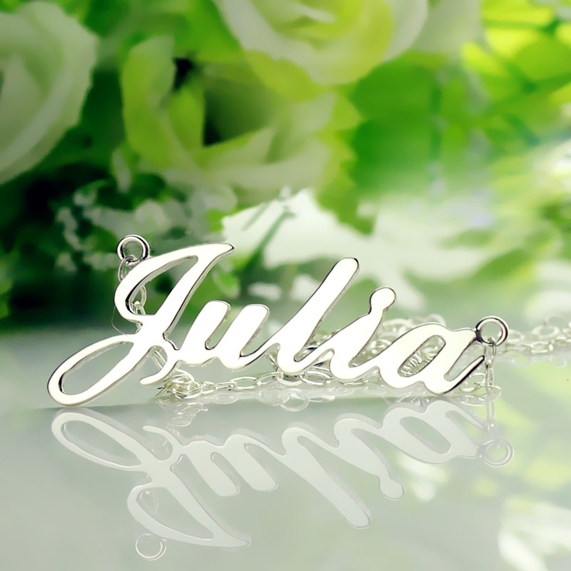 18ct White Gold Plated Personalised Name Necklace - Julia Style