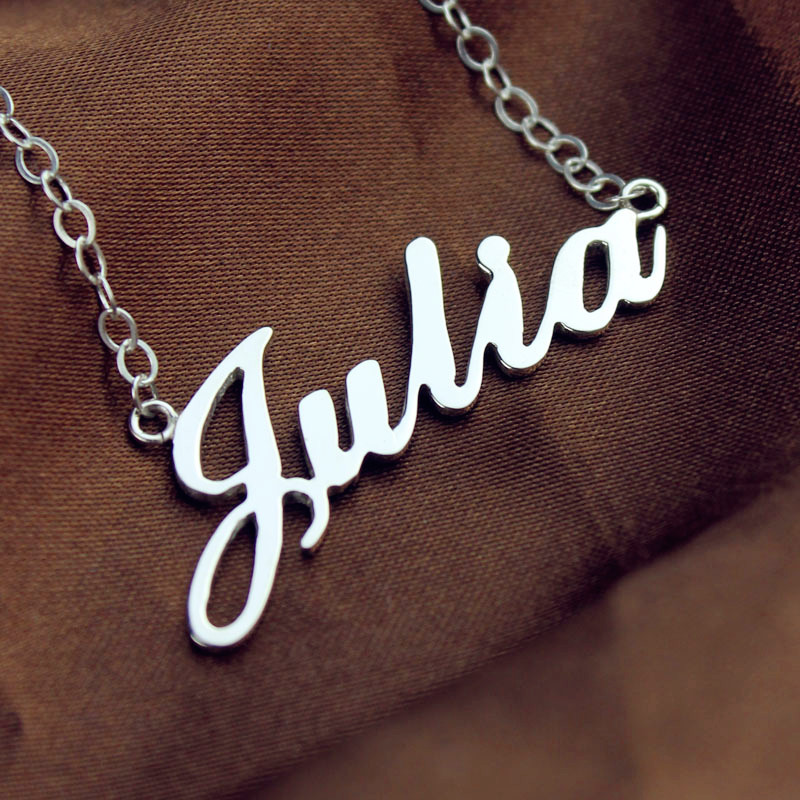 18ct White Gold Plated Personalised Name Necklace - Julia Style