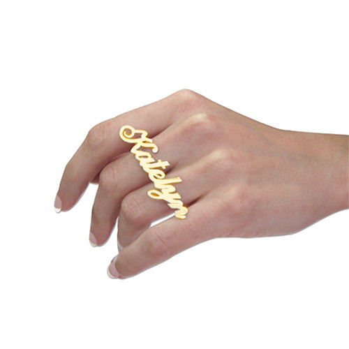 Personalised 2 Finger 18ct Gold Name Ring