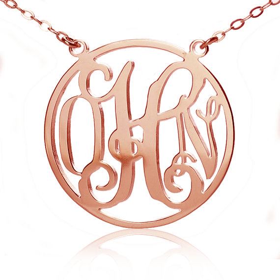 18ct Solid Rose Gold Monogram Name Necklace with Initials