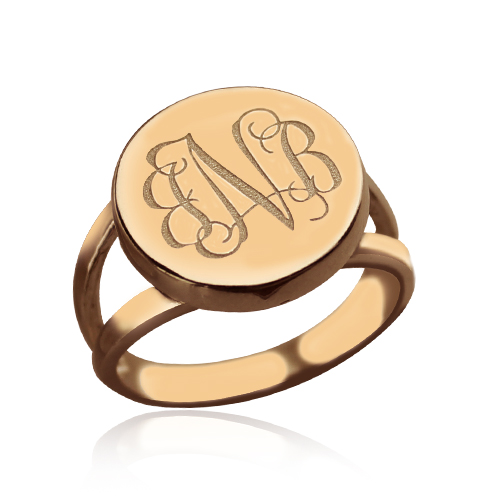 Women's Rose Gold Signet Monogrammed Circle Ring